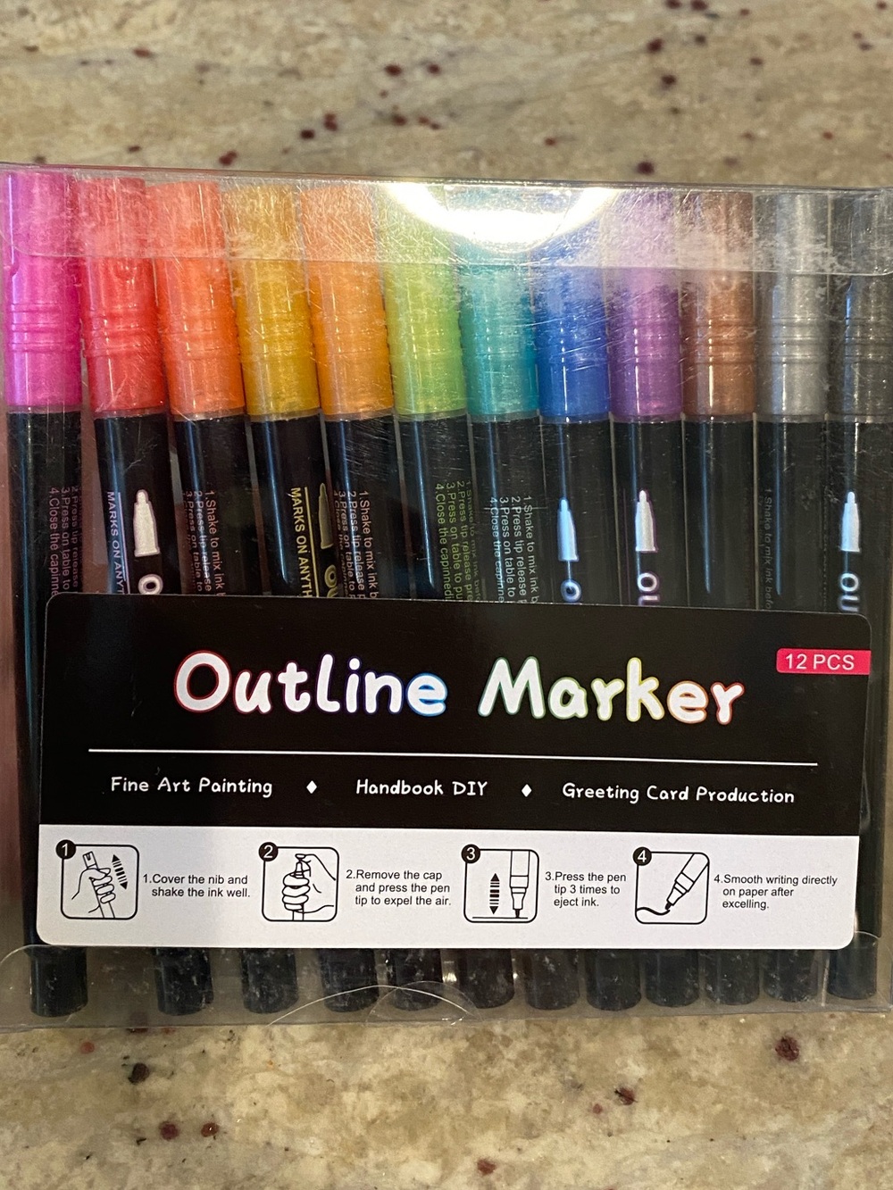 12 piece Assorted Metallic Outline Markers - Multicolor Back to School NWT